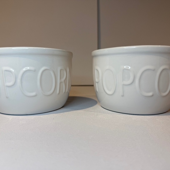 Crate and Barrel Two Popcorn Bowls Ceramic Individual Serving White Lot Of 2 - Picture 1 of 12